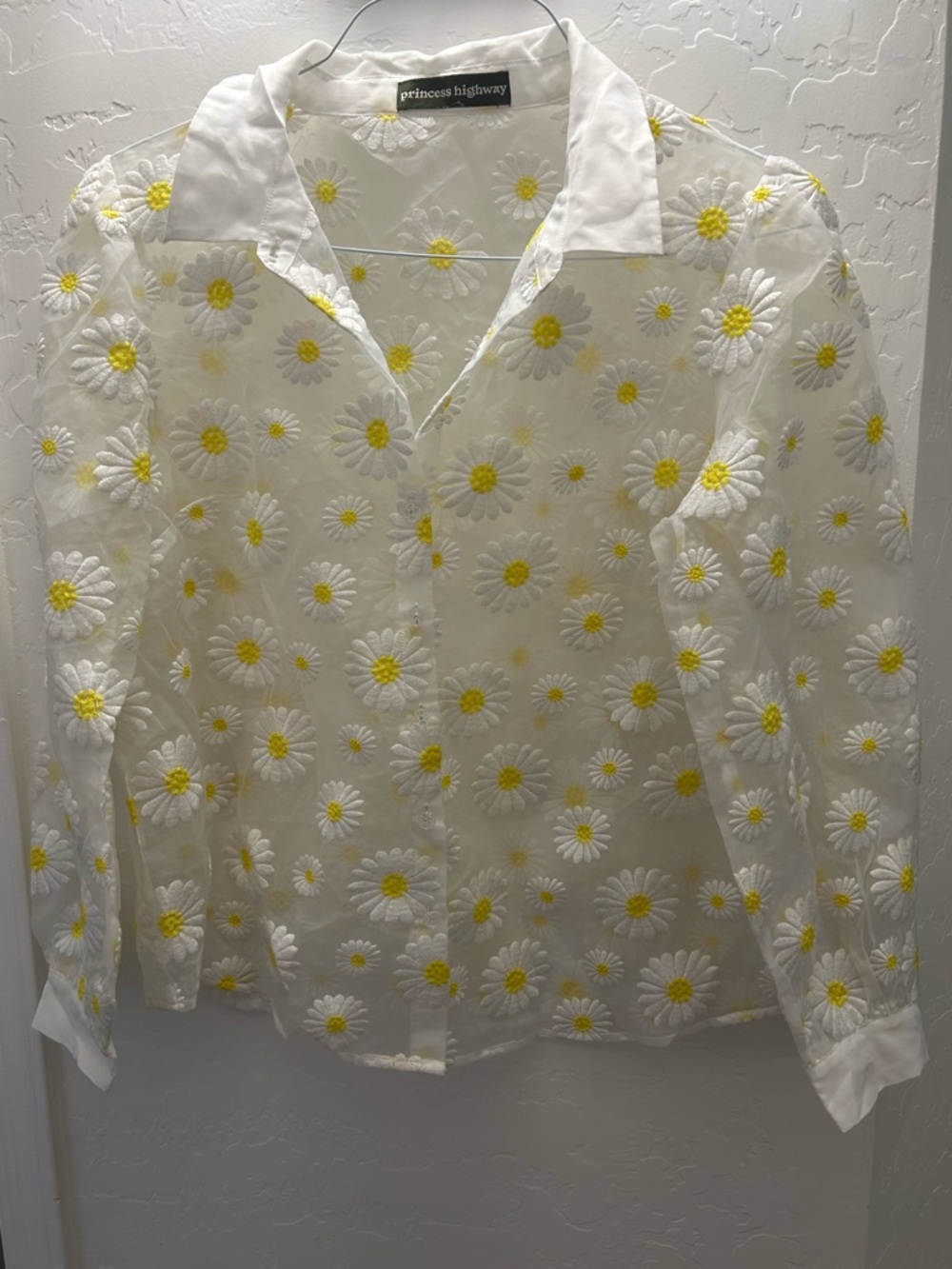 Princess Highway White Sheer Daisy Embroidered Blouse with Yellow Centers